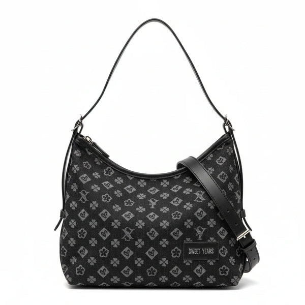 SWEET YEARS - Borsa hobo sacco bag grande zip donna firmata tracolla logata jeans denim