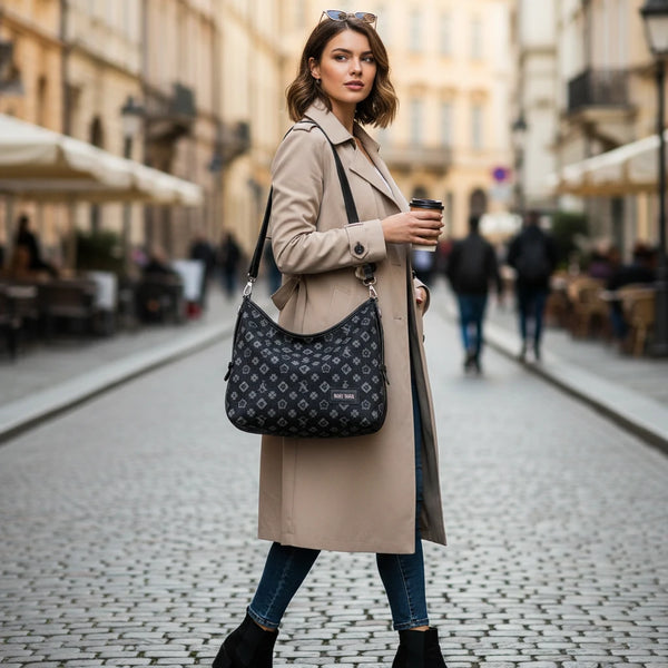 SWEET YEARS - Borsa hobo sacco bag grande zip donna firmata tracolla logata jeans denim
