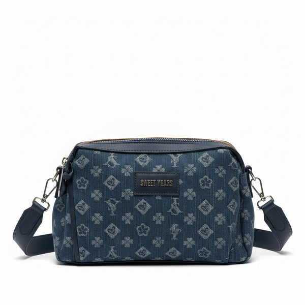 SWEET YEARS - Borsa borsetta clutch zip donna firmata tracolla logata jeans denim