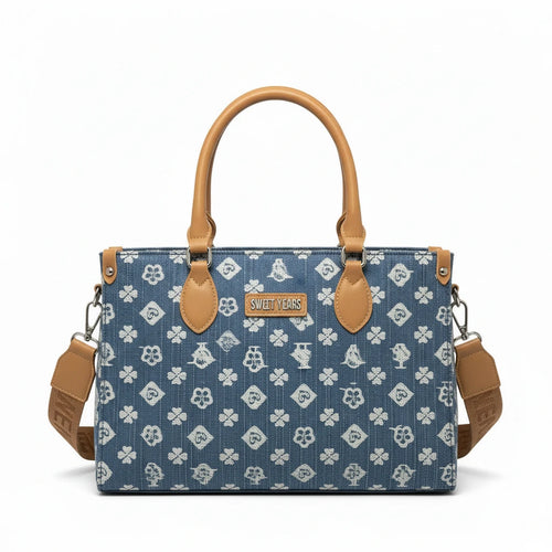 SWEET YEARS - Borsa shopping bauletto zip donna firmata tracolla logata jeans denim