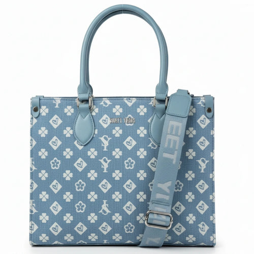 SWEET YEARS - Borsa shopping bag grande zip donna firmata tracolla logata jeans denim