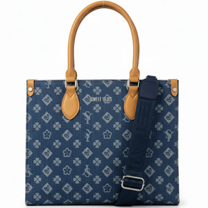 SWEET YEARS - Borsa shopping bag grande zip donna firmata tracolla logata jeans denim