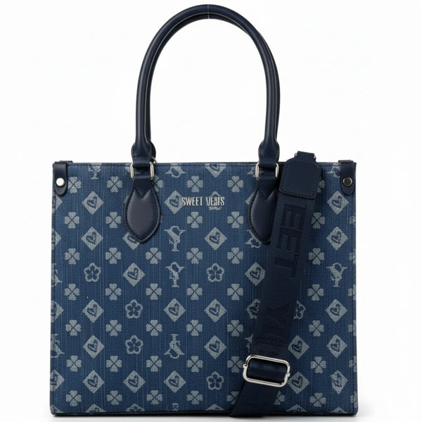 SWEET YEARS - Borsa shopping bag grande zip donna firmata tracolla logata jeans denim