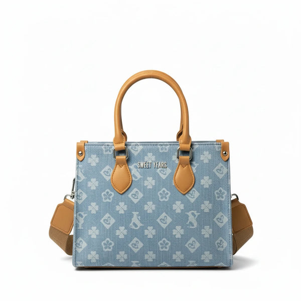 SWEET YEARS - Borsa borsetta tote bag zip donna firmata tracolla logata jeans denim