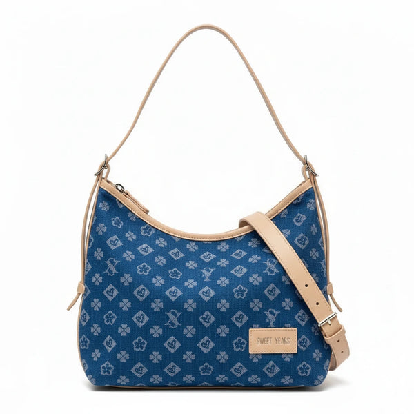 SWEET YEARS - Borsa hobo sacco bag grande zip donna firmata tracolla logata jeans denim