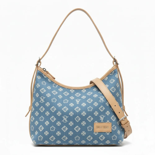 SWEET YEARS - Borsa hobo sacco bag grande zip donna firmata tracolla logata jeans denim