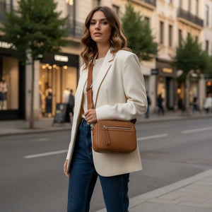 Herisson Firenze - Borsa borsetta bustina 5 tasche zip donna firmata tracolla logata simil pelle