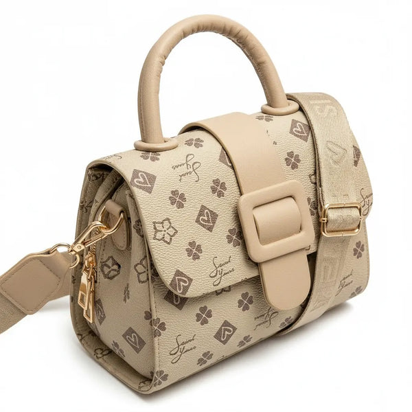 SWEET YEARS - Borsa borsetta clutch zip donna firmata tracolla logata simil pelle Motivo Quadrifogli e Fiori picche