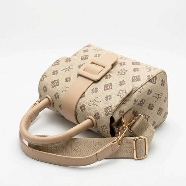 SWEET YEARS - Borsa borsetta clutch zip donna firmata tracolla logata simil pelle Motivo Quadrifogli e Fiori picche