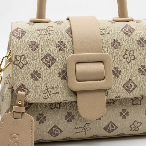 SWEET YEARS - Borsa borsetta clutch zip donna firmata tracolla logata simil pelle Motivo Quadrifogli e Fiori picche