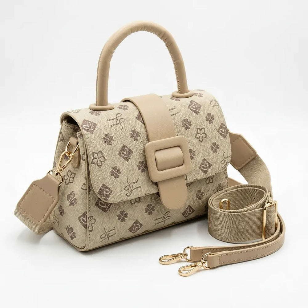 SWEET YEARS - Borsa borsetta clutch zip donna firmata tracolla logata simil pelle Motivo Quadrifogli e Fiori picche