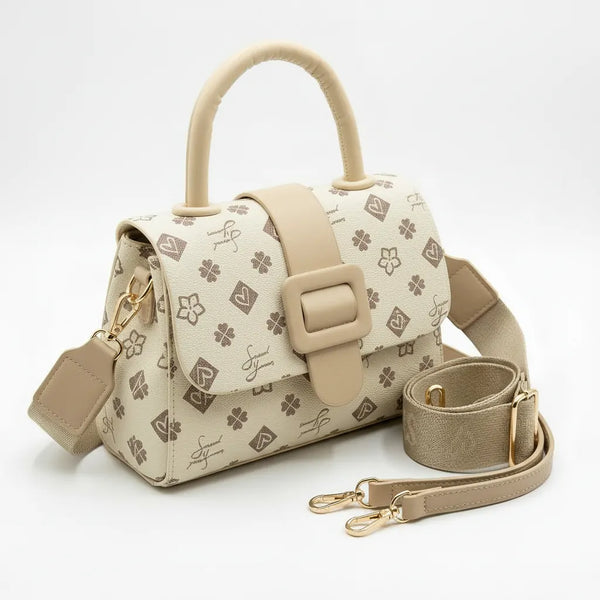 SWEET YEARS - Borsa borsetta clutch zip donna firmata tracolla logata simil pelle Motivo Quadrifogli e Fiori picche