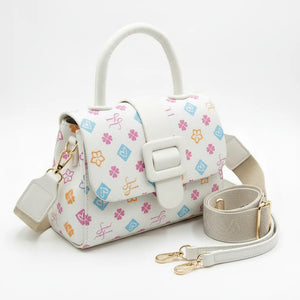 SWEET YEARS - Borsa borsetta clutch zip donna firmata tracolla logata simil pelle Motivo Quadrifogli e Fiori picche