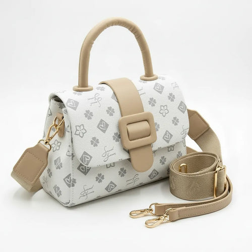 SWEET YEARS - Borsa borsetta clutch zip donna firmata tracolla logata simil pelle Motivo Quadrifogli e Fiori picche