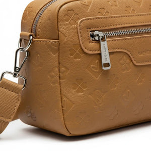 SWEET YEARS - Borsa borsetta clutch zip donna firmata tracolla logata simil pelle Motivo Quadrifogli e Fiori picche 3d pressata