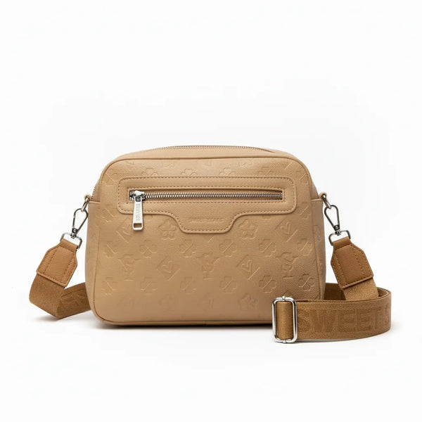 SWEET YEARS - Borsa borsetta clutch zip donna firmata tracolla logata simil pelle Motivo Quadrifogli e Fiori picche 3d pressata
