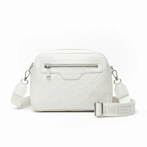 SWEET YEARS - Borsa borsetta clutch zip donna firmata tracolla logata simil pelle Motivo Quadrifogli e Fiori picche 3d pressata