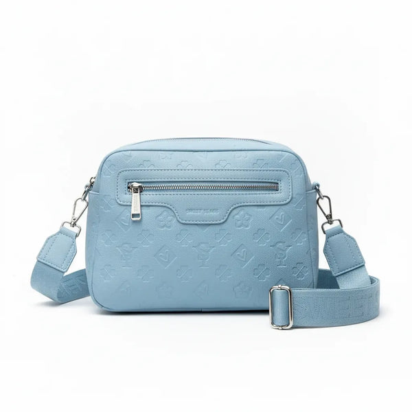 SWEET YEARS - Borsa borsetta clutch zip donna firmata tracolla logata simil pelle Motivo Quadrifogli e Fiori picche 3d pressata