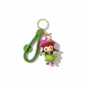 Portachiavi Charm Borsa Personaggio Foresta Verde - Ciondolo in Silicone Kawaii con Cinturino Intrecciato e Moschettone Oro