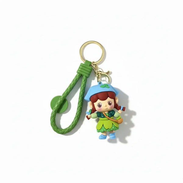 Portachiavi Charm Borsa Personaggio Foresta Verde - Ciondolo in Silicone Kawaii con Cinturino Intrecciato e Moschettone Oro