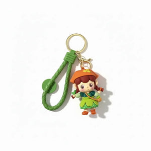 Portachiavi Charm Borsa Personaggio Foresta Verde - Ciondolo in Silicone Kawaii con Cinturino Intrecciato e Moschettone Oro