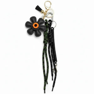 Charm Borsa Multi-Texture in Ecopelle Fiore Girasole Marrone e Cordini Paracord Utility - Ciondolo Portachiavi Artigianale