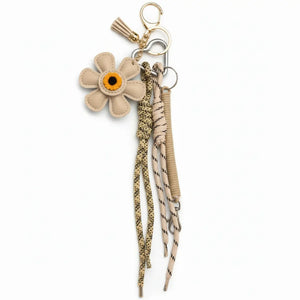 Charm Borsa Multi-Texture in Ecopelle Fiore Girasole Marrone e Cordini Paracord Utility - Ciondolo Portachiavi Artigianale