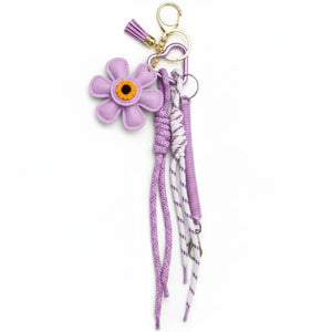 Charm Borsa Multi-Texture in Ecopelle Fiore Girasole Marrone e Cordini Paracord Utility - Ciondolo Portachiavi Artigianale