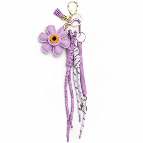 Charm Borsa Multi-Texture in Ecopelle Fiore Girasole Marrone e Cordini Paracord Utility - Ciondolo Portachiavi Artigianale