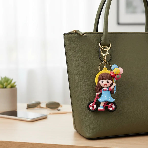 Portachiavi Charm Borsa Personaggio Foresta Verde - Ciondolo in Silicone Kawaii con Cinturino Intrecciato e Moschettone Oro