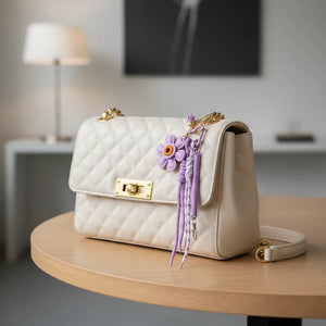 Charm Borsa Multi-Texture in Ecopelle Fiore Girasole Marrone e Cordini Paracord Utility - Ciondolo Portachiavi Artigianale