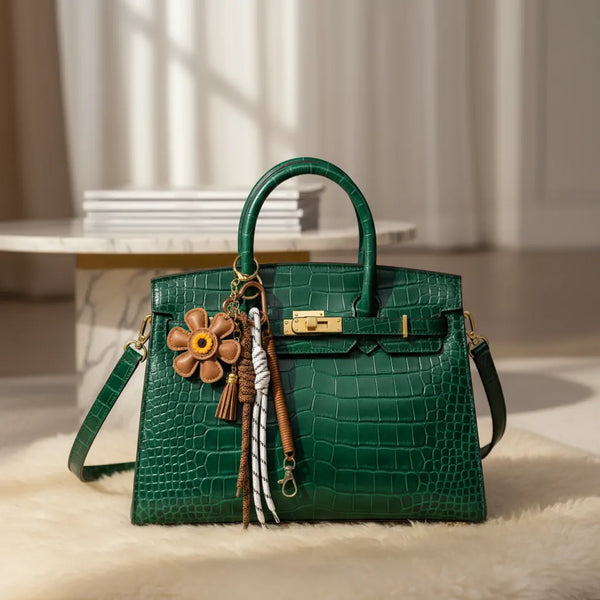 Charm Borsa Multi-Texture in Ecopelle Fiore Girasole Marrone e Cordini Paracord Utility - Ciondolo Portachiavi Artigianale