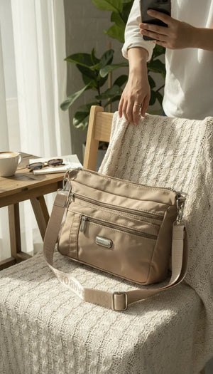 Charro - Borsa 5 tasche zip Tracolla Donna in Nylon Multitasche. Impermeabile e Leggera