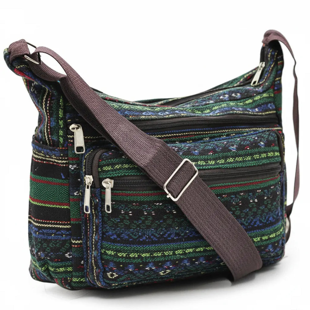 La Eldin - Borsa Etnica Multicolor a Tracolla con Tasche Stile Boho Chic