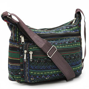 La Eldin - Borsa Etnica Multicolor a Tracolla con Tasche Stile Boho Chic