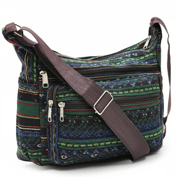 La Eldin - Borsa Etnica Multicolor a Tracolla con Tasche Stile Boho Chic