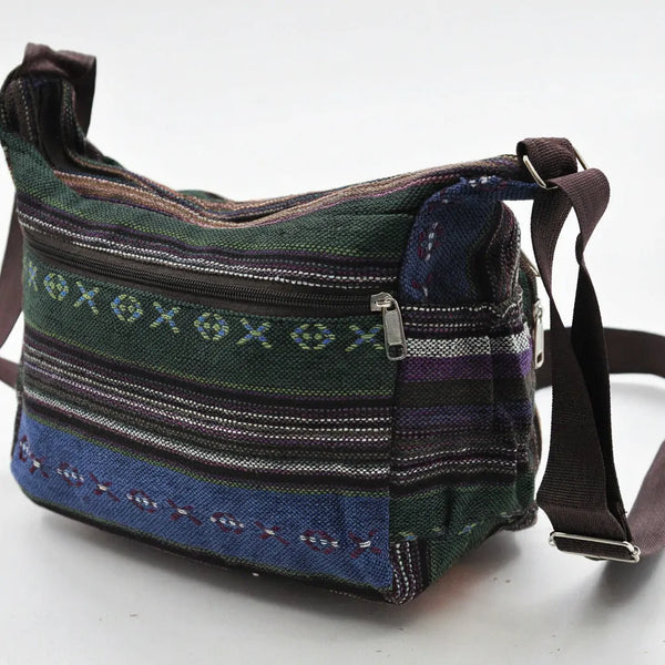 La Eldin - Borsa Etnica Multicolor a Tracolla con Tasche Stile Boho Chic