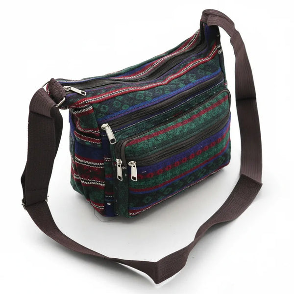La Eldin - Borsa Etnica Multicolor a Tracolla con Tasche Stile Boho Chic