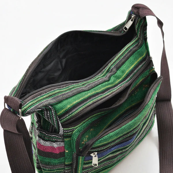 La Eldin - Borsa Etnica Multicolor a Tracolla con Tasche Stile Boho Chic