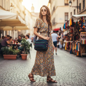 La Eldin - Borsa Etnica Multicolor a Tracolla con Tasche Stile Boho Chic