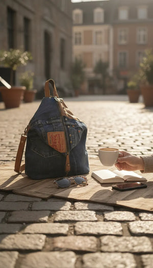 Zaino MADE IN ITALY in jeans LEVI'S vera pelle e borchie di alta qualità modello biker donna