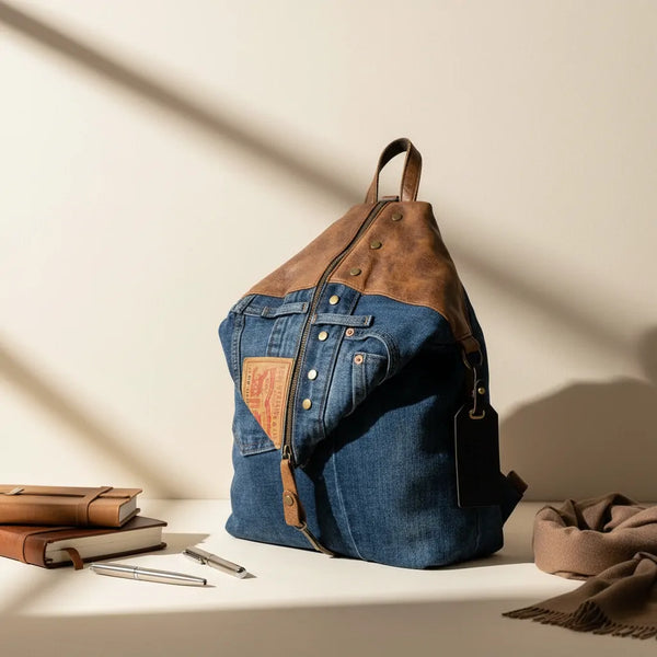 Zaino MADE IN ITALY in jeans LEVI'S vera pelle e borchie di alta qualità modello biker donna
