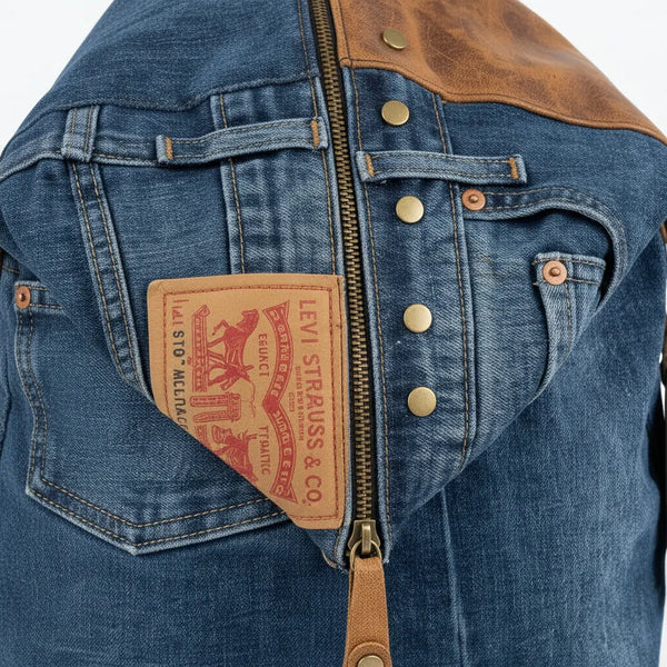 Zaino MADE IN ITALY in jeans LEVI'S vera pelle e borchie di alta qualità modello biker donna