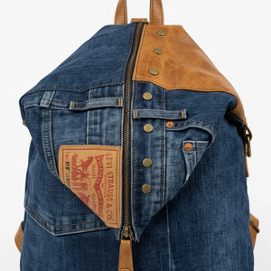Zaino MADE IN ITALY in jeans LEVI'S vera pelle e borchie di alta qualità modello biker donna
