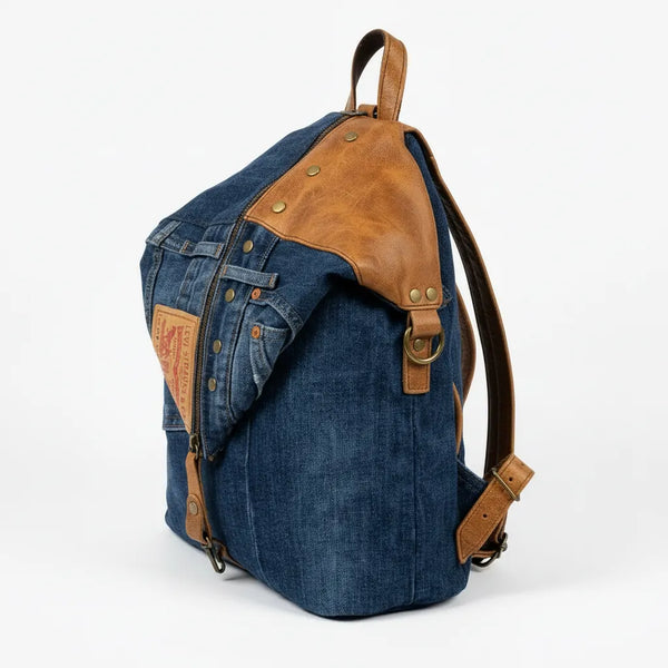 Zaino MADE IN ITALY in jeans LEVI'S vera pelle e borchie di alta qualità modello biker donna