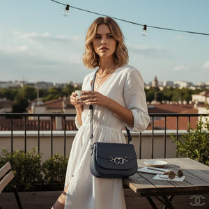CHARRO - Borsa borsetta donna a tracolla firmata Modello Saddle Morsetto postina