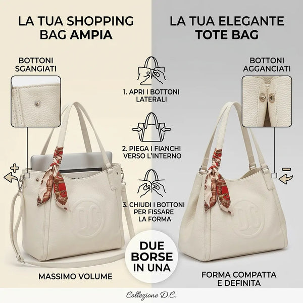 D. CRISTINA - Borsa 2in1 trasformabile Shopping bag a tote bag capiente con tracolla