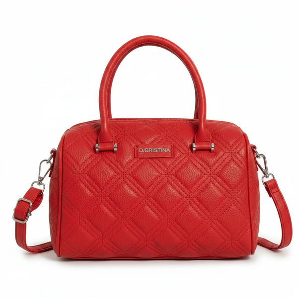 D. CRISTINA - Borsa donna bauletto donna borsetta capiente con tracolla logo 3D trapuntata