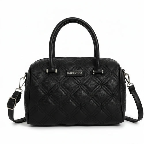 D. CRISTINA - Borsa donna bauletto donna borsetta capiente con tracolla logo 3D trapuntata