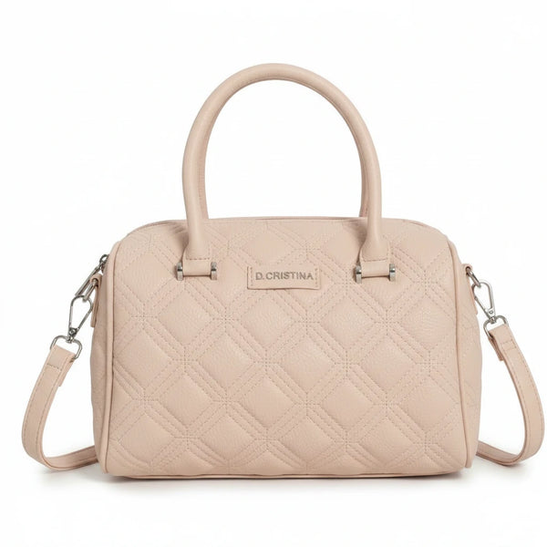 D. CRISTINA - Borsa donna bauletto donna borsetta capiente con tracolla logo 3D trapuntata
